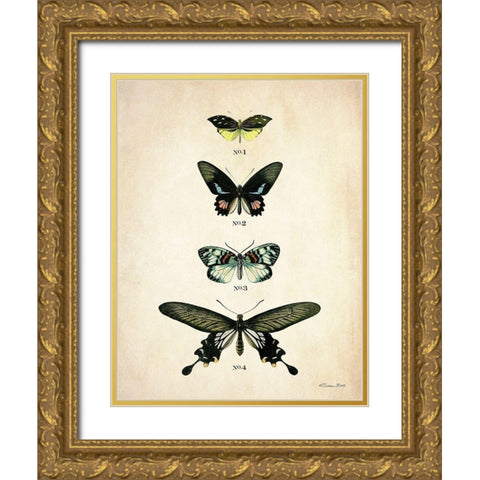 Butterflies 3      Gold Ornate Wood Framed Art Print with Double Matting by Ball, Susan