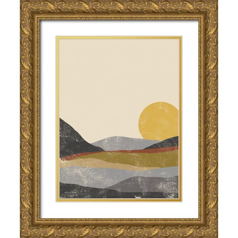 Color Block Sunset Gold Ornate Wood Framed Art Print with Double Matting by Ball, Susan