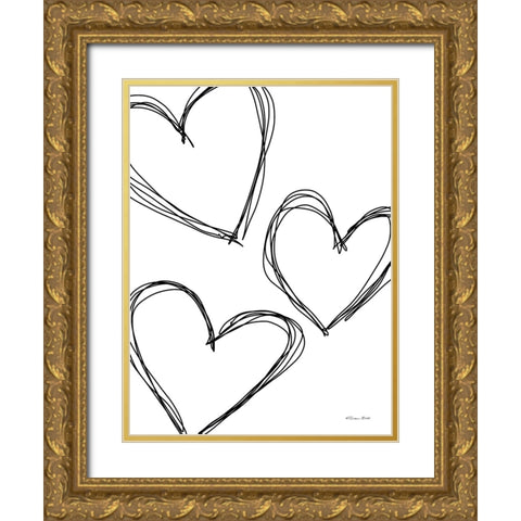 Doodle Hearts Gold Ornate Wood Framed Art Print with Double Matting by Ball, Susan