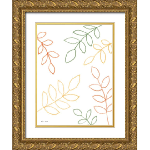 Colorful Leaves Gold Ornate Wood Framed Art Print with Double Matting by Ball, Susan