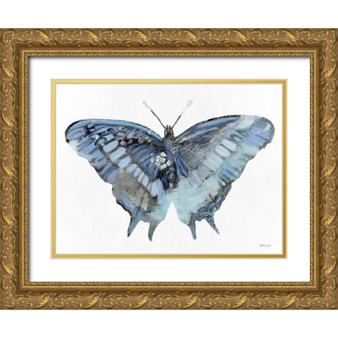 Blue Butterfly Gold Ornate Wood Framed Art Print with Double Matting by Stellar Design Studio