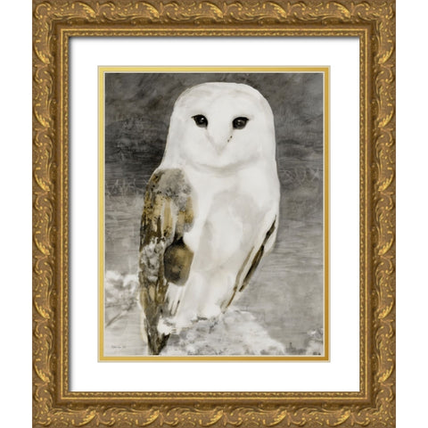 Snowy Owl 1 Gold Ornate Wood Framed Art Print with Double Matting by Stellar Design Studio