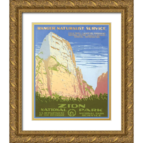 Zion National Park Gold Ornate Wood Framed Art Print with Double Matting by Stellar Design Studio