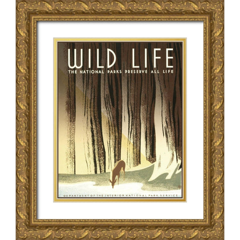 Wild Life Gold Ornate Wood Framed Art Print with Double Matting by Stellar Design Studio