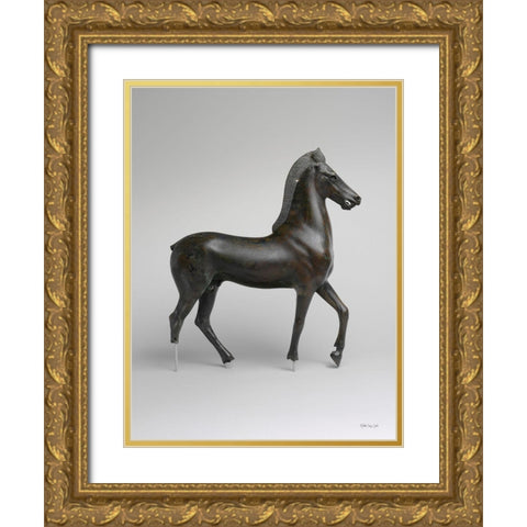 Roman Horse Statue 1 Gold Ornate Wood Framed Art Print with Double Matting by Stellar Design Studio
