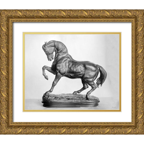 Roman Horse Statue 2 Gold Ornate Wood Framed Art Print with Double Matting by Stellar Design Studio