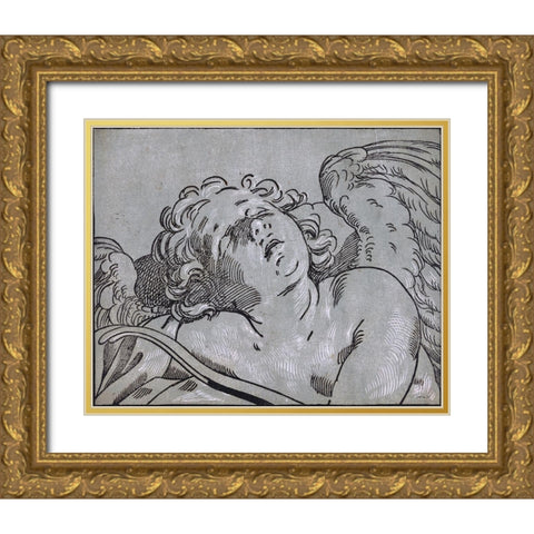 Cupid Gold Ornate Wood Framed Art Print with Double Matting by Stellar Design Studio