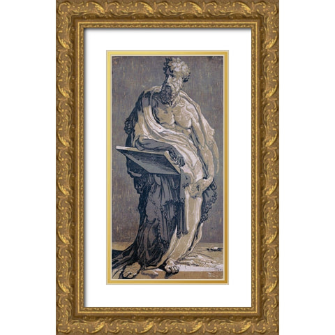 Hectus with Tablet Gold Ornate Wood Framed Art Print with Double Matting by Stellar Design Studio