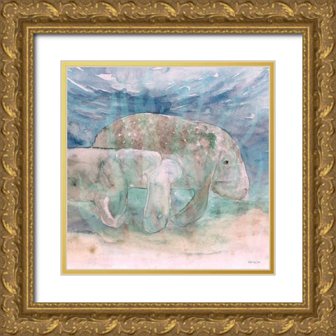 Mother Manatee and Calf   Gold Ornate Wood Framed Art Print with Double Matting by Stellar Design Studio