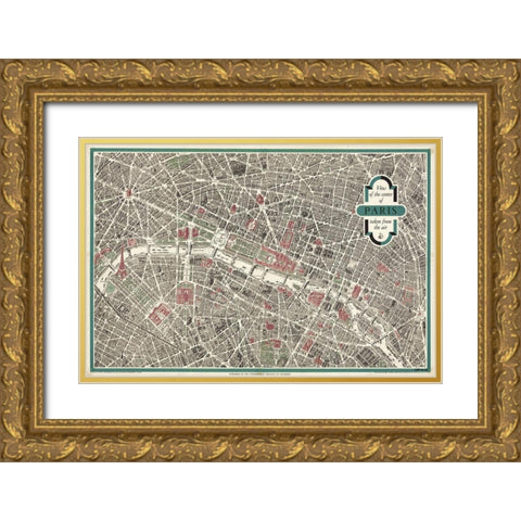 Map of Paris Gold Ornate Wood Framed Art Print with Double Matting by Stellar Design Studio