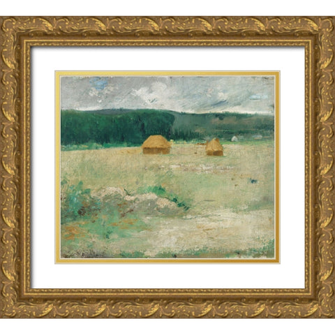 Hay Field Gold Ornate Wood Framed Art Print with Double Matting by Stellar Design Studio