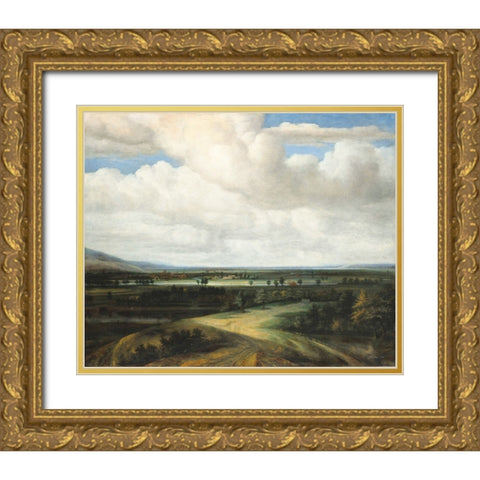 Country Estate from Afar Gold Ornate Wood Framed Art Print with Double Matting by Stellar Design Studio