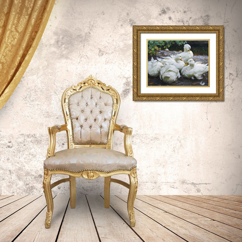 Ducks by the Lake 2 Gold Ornate Wood Framed Art Print with Double Matting by Stellar Design Studio