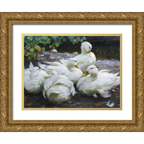 Ducks by the Lake 2 Gold Ornate Wood Framed Art Print with Double Matting by Stellar Design Studio