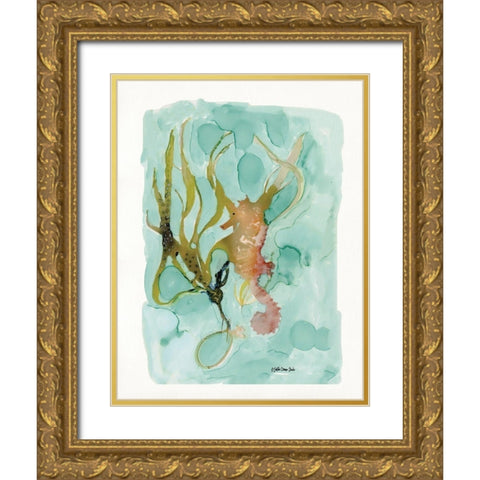 Seahorse 2 Gold Ornate Wood Framed Art Print with Double Matting by Stellar Design Studio