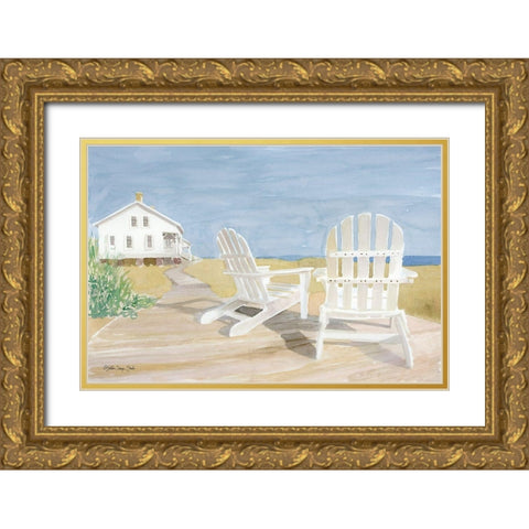 Beach Chairs 1 Gold Ornate Wood Framed Art Print with Double Matting by Stellar Design Studio