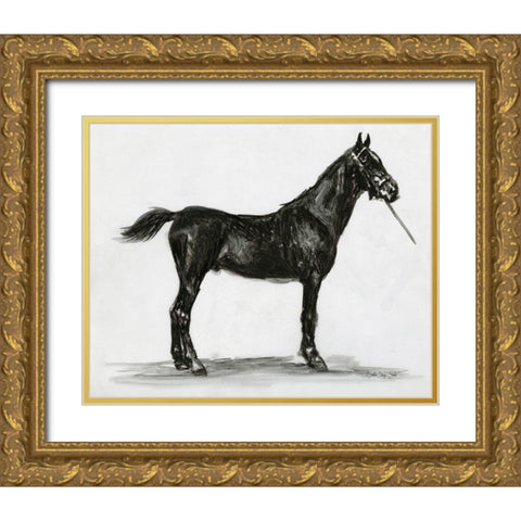 Horse Study 3 Gold Ornate Wood Framed Art Print with Double Matting by Stellar Design Studio