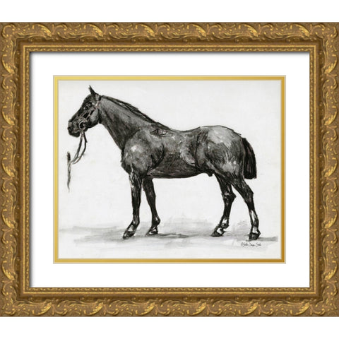 Horse Study 4 Gold Ornate Wood Framed Art Print with Double Matting by Stellar Design Studio
