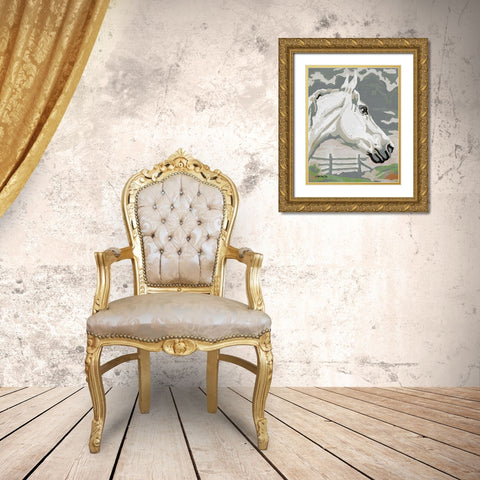 Painted Horse 1 Gold Ornate Wood Framed Art Print with Double Matting by Stellar Design Studio