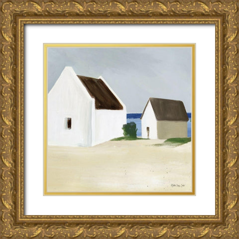 Beach Huts 2  Gold Ornate Wood Framed Art Print with Double Matting by Stellar Design Studio