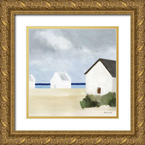 Beach Huts 4   Gold Ornate Wood Framed Art Print with Double Matting by Stellar Design Studio