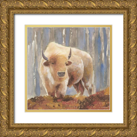 White Buffalo Gold Ornate Wood Framed Art Print with Double Matting by Stellar Design Studio