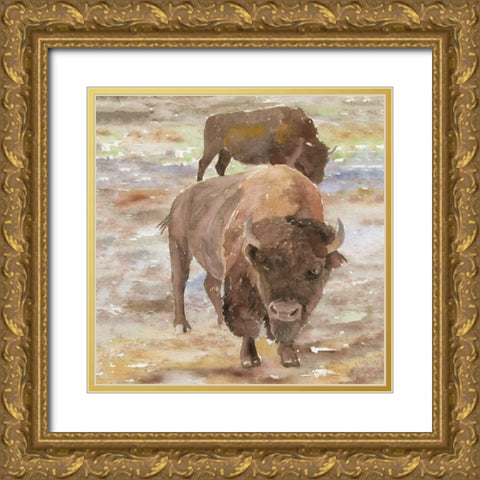 Great Buffalo Gold Ornate Wood Framed Art Print with Double Matting by Stellar Design Studio