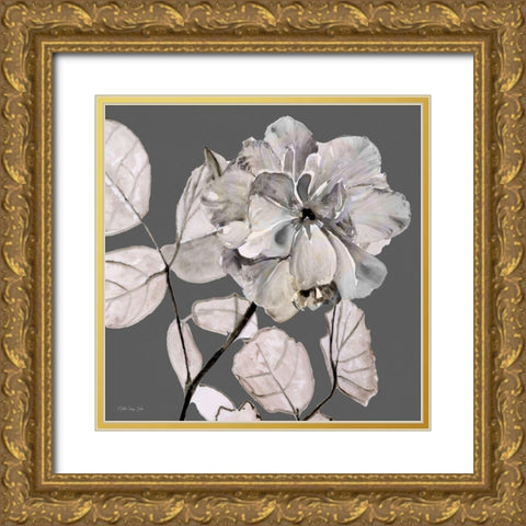 Floral in Gray 1 Gold Ornate Wood Framed Art Print with Double Matting by Stellar Design Studio