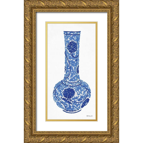 Blue and White Vase 1 Gold Ornate Wood Framed Art Print with Double Matting by Stellar Design Studio
