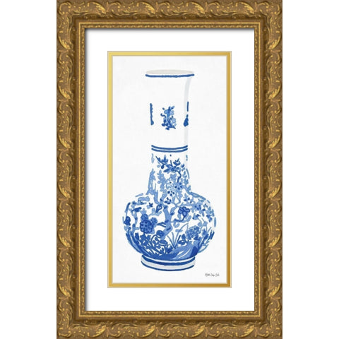 Blue and White Vase 2 Gold Ornate Wood Framed Art Print with Double Matting by Stellar Design Studio