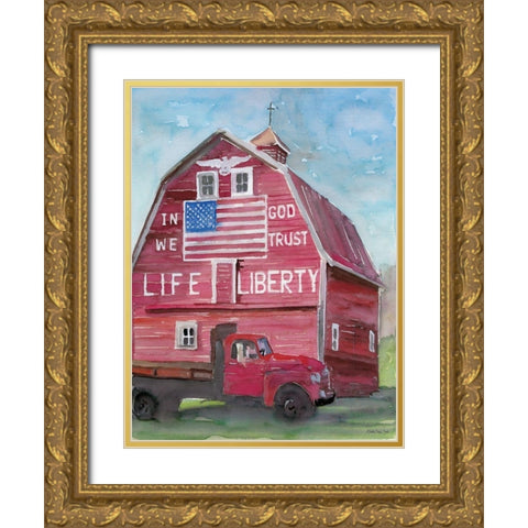 Life and Liberty Barn Gold Ornate Wood Framed Art Print with Double Matting by Stellar Design Studio