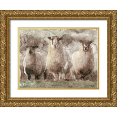 Three Sheep Gold Ornate Wood Framed Art Print with Double Matting by Stellar Design Studio