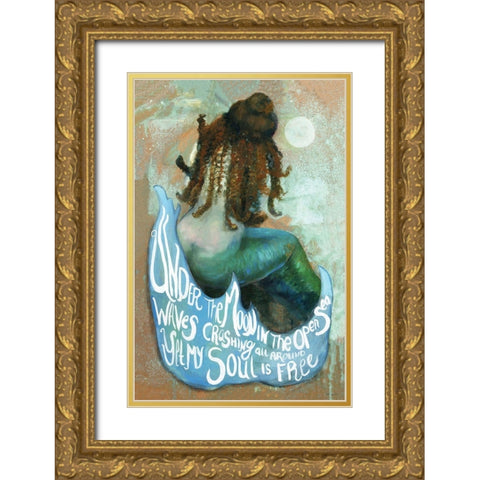 Under the Moon Mermaid Gold Ornate Wood Framed Art Print with Double Matting by Stellar Design Studio