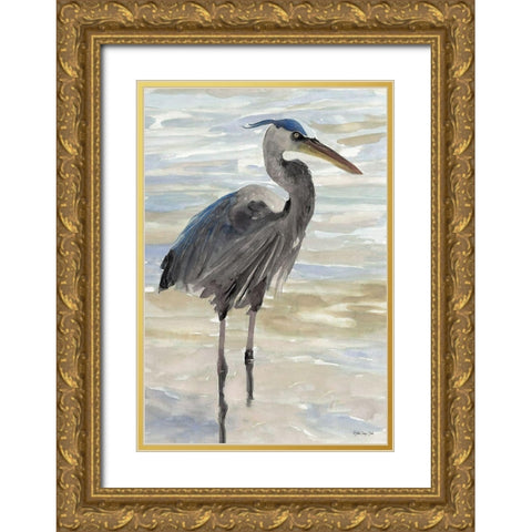 Heron in Water Gold Ornate Wood Framed Art Print with Double Matting by Stellar Design Studio