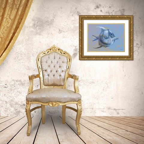 Blue Fish 1 Gold Ornate Wood Framed Art Print with Double Matting by Stellar Design Studio