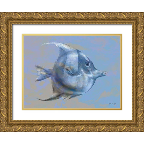 Blue Fish 1 Gold Ornate Wood Framed Art Print with Double Matting by Stellar Design Studio