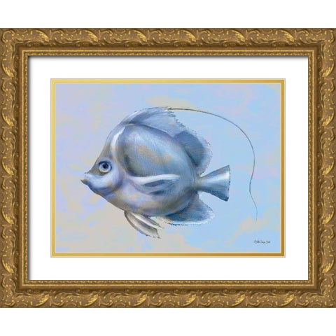 Blue Fish 2 Gold Ornate Wood Framed Art Print with Double Matting by Stellar Design Studio