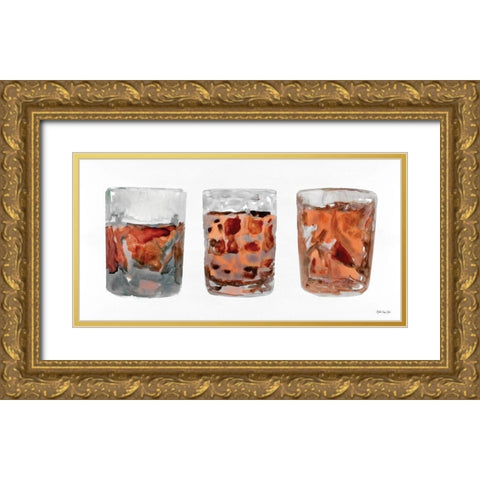 Bourbon Glasses 2 Gold Ornate Wood Framed Art Print with Double Matting by Stellar Design Studio