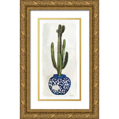 Cacti in Blue Pot 2    Gold Ornate Wood Framed Art Print with Double Matting by Stellar Design Studio