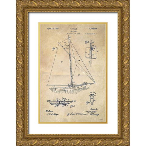 Sailboat Plan I Gold Ornate Wood Framed Art Print with Double Matting by Stellar Design Studio