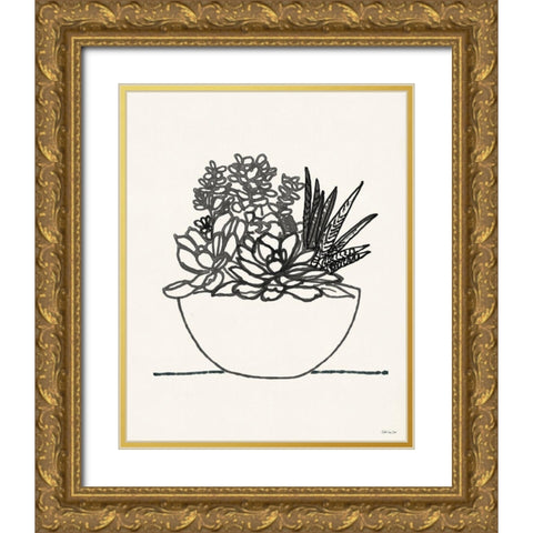 Succulent Basket I Gold Ornate Wood Framed Art Print with Double Matting by Stellar Design Studio