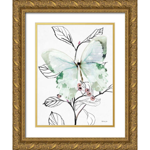Butterfly Branch Gold Ornate Wood Framed Art Print with Double Matting by Stellar Design Studio