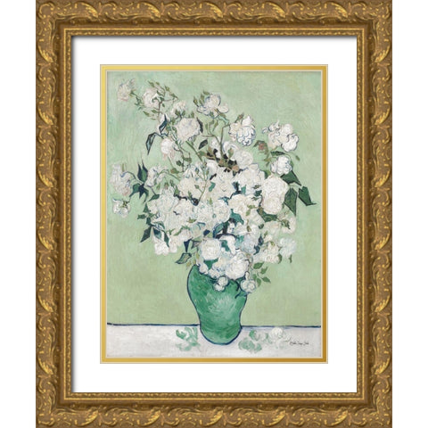 Vase in Green Gold Ornate Wood Framed Art Print with Double Matting by Stellar Design Studio