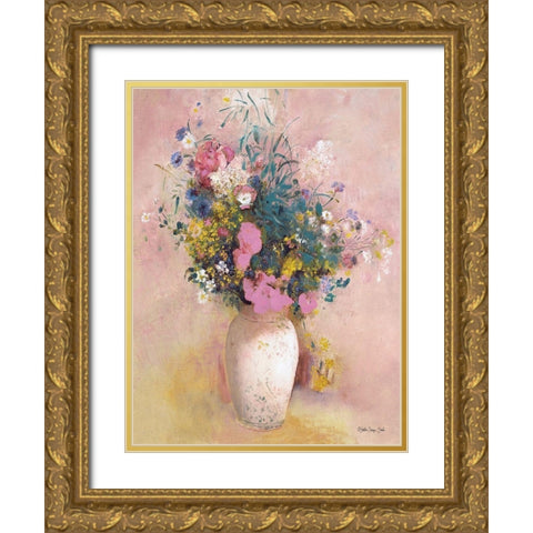 Parisian Floral Gold Ornate Wood Framed Art Print with Double Matting by Stellar Design Studio