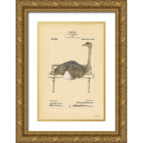 Ostrich in Sink Gold Ornate Wood Framed Art Print with Double Matting by Stellar Design Studio
