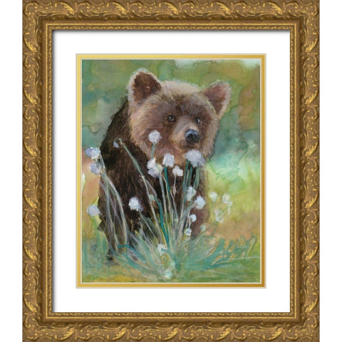 Baby Brown Bear Gold Ornate Wood Framed Art Print with Double Matting by Stellar Design Studio