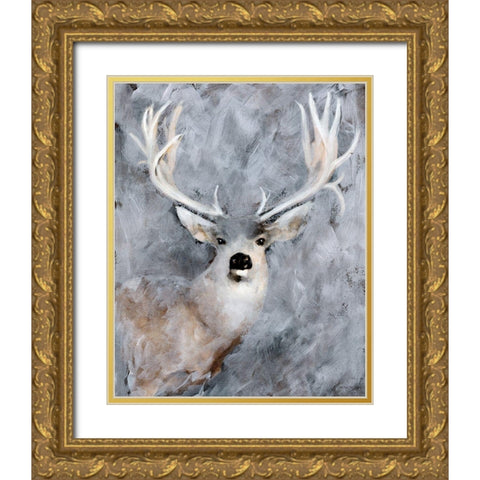 Big Buck II Gold Ornate Wood Framed Art Print with Double Matting by Stellar Design Studio