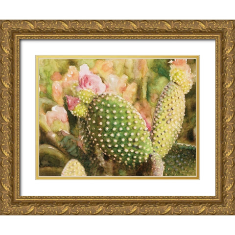 Cactus Flowers Gold Ornate Wood Framed Art Print with Double Matting by Stellar Designs Studio