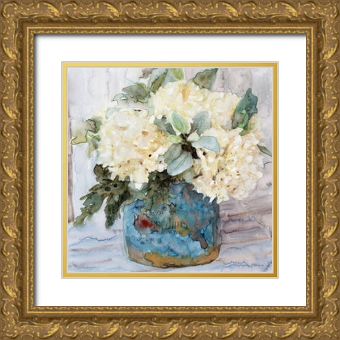 Country Basket of Blooms I Gold Ornate Wood Framed Art Print with Double Matting by Stellar Design Studio