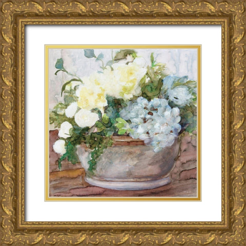 Country Basket of Blooms II Gold Ornate Wood Framed Art Print with Double Matting by Stellar Design Studio